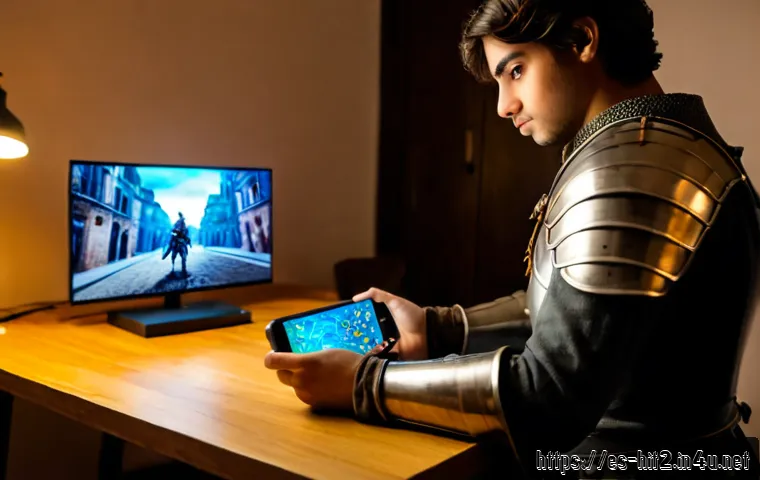 히트2 장비 세트 보너스 - Photorealistic Spanish-speaking young adult gamer in a modern Madrid apartment, studying a fantasy R...